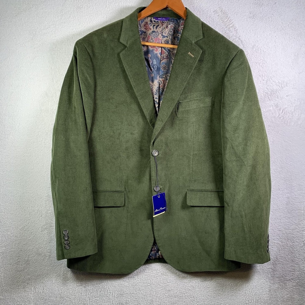 Alan Flusser Blazer Mens XL Green Corduroy Cotton Sport Coat Jacket Classic
